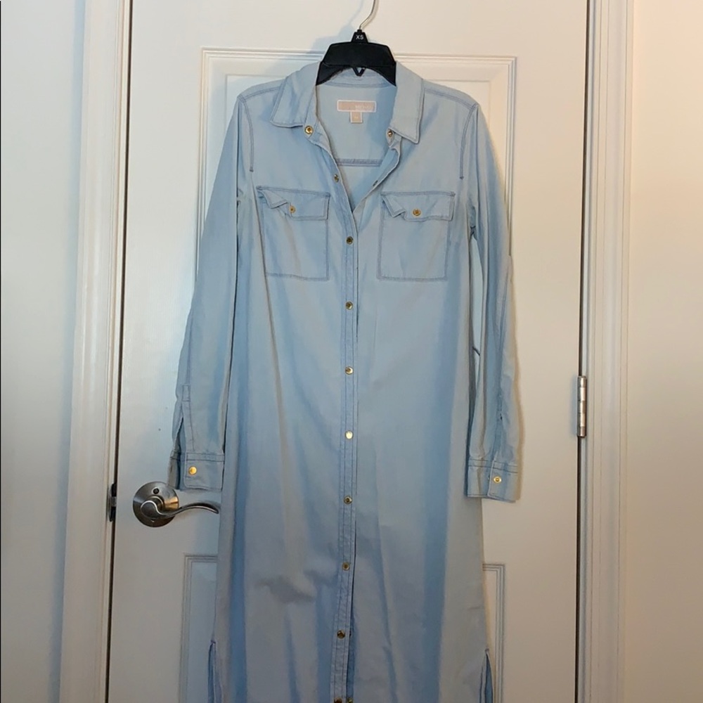 Michael Kors long sleeved denim maxi dress